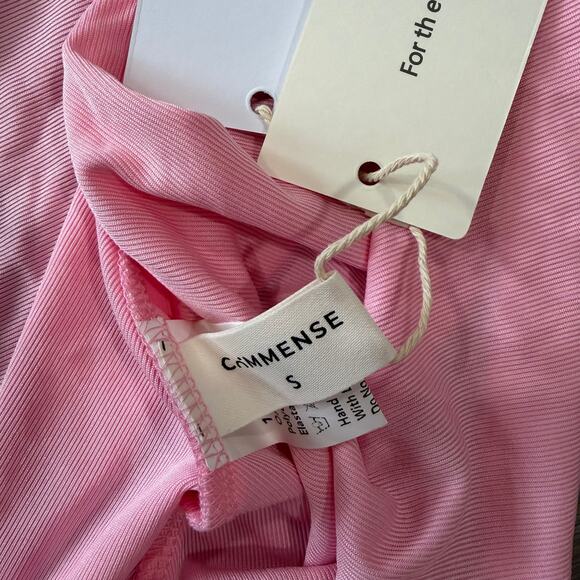 Commense Elegant Pink High Neck Long Dress Stretch Jersey Old Money Romantic S - Picture 4 of 4